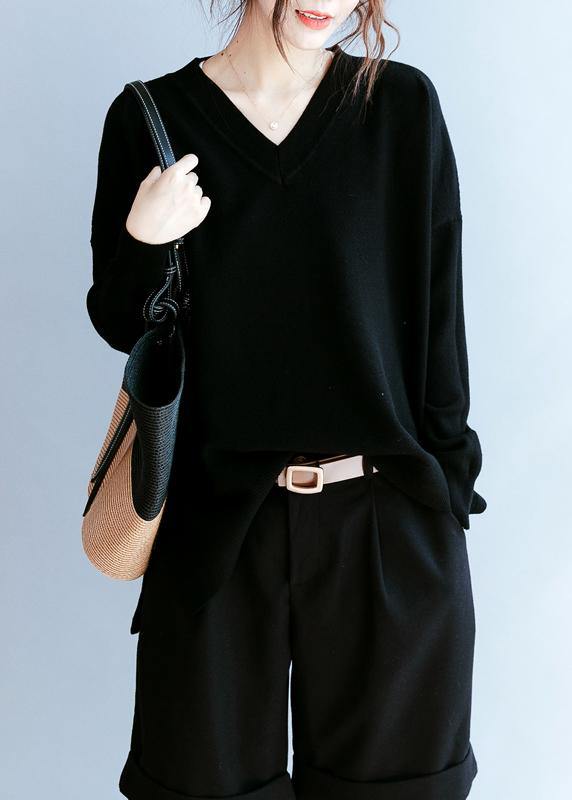 Elegant black clothes For Women v neck side open fall blouse