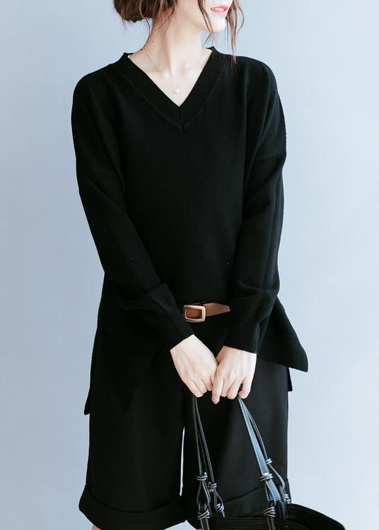 Elegant black clothes For Women v neck side open fall blouse