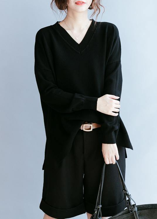 Elegant black clothes For Women v neck side open fall blouse