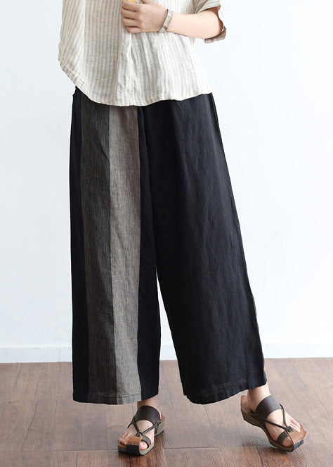 Elegant black linen Omychic design asymmetrical design wide leg pants shift spring long pants