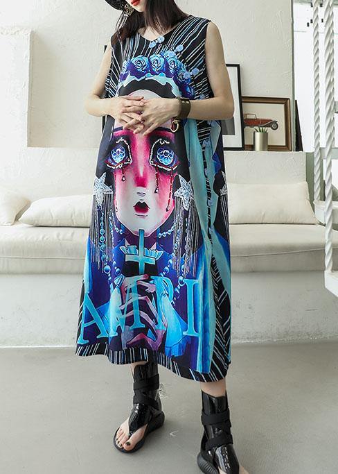 Elegant black prints cotton clothes sleeveless Maxi summer Dress