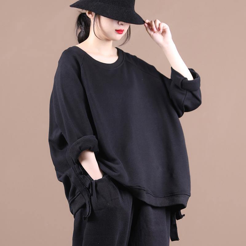 Elegant black shirts women o neck oversized fall blouses