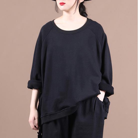 Elegant black shirts women o neck oversized fall blouses