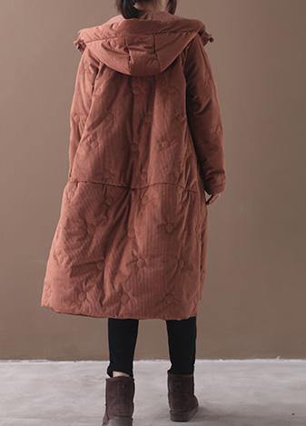 Elegant brown outwear trendy plus size warm winter coat Chinese Button hooded coats