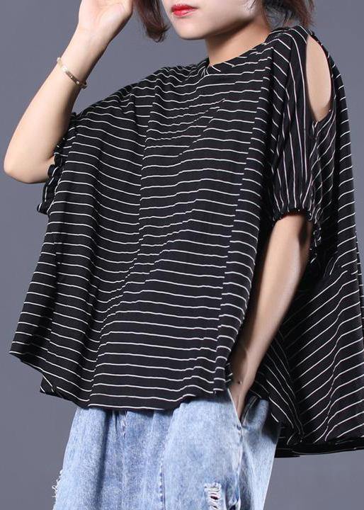 Elegant cotton Blouse Omychic Striped Batwing Sleeve Loose Breathable T-Shirt