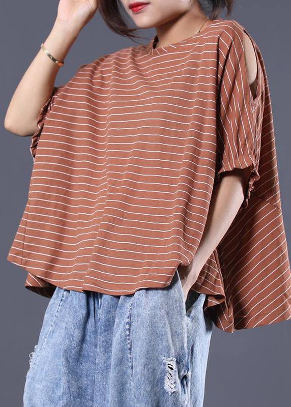 Elegant cotton Blouse Omychic Striped Batwing Sleeve Loose Breathable T-Shirt