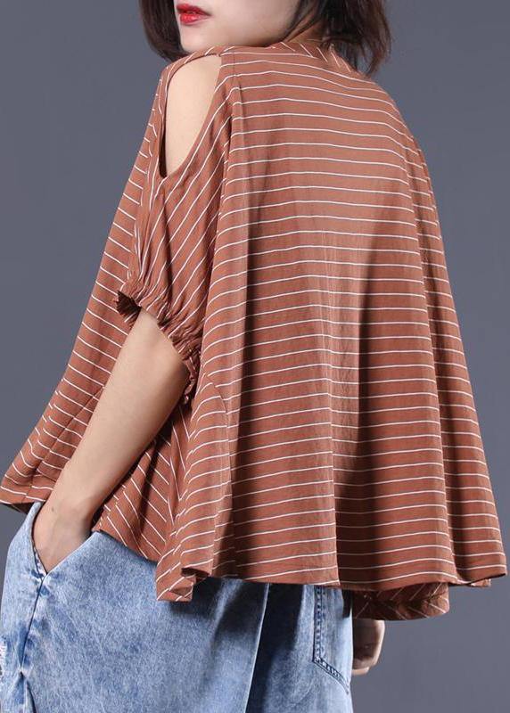 Elegant cotton Blouse Omychic Striped Batwing Sleeve Loose Breathable T-Shirt