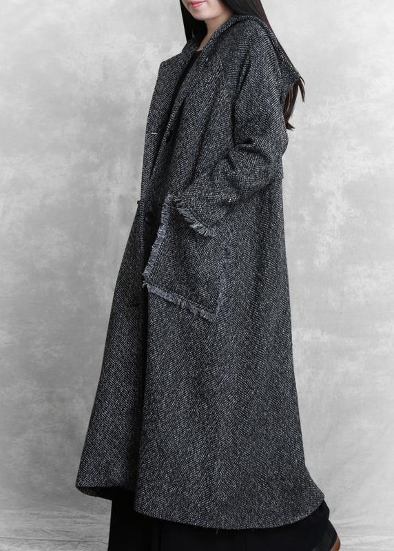 Elegant dark gray warm winter coat trendy plus size womens parka hooded pockets Fine overcoat