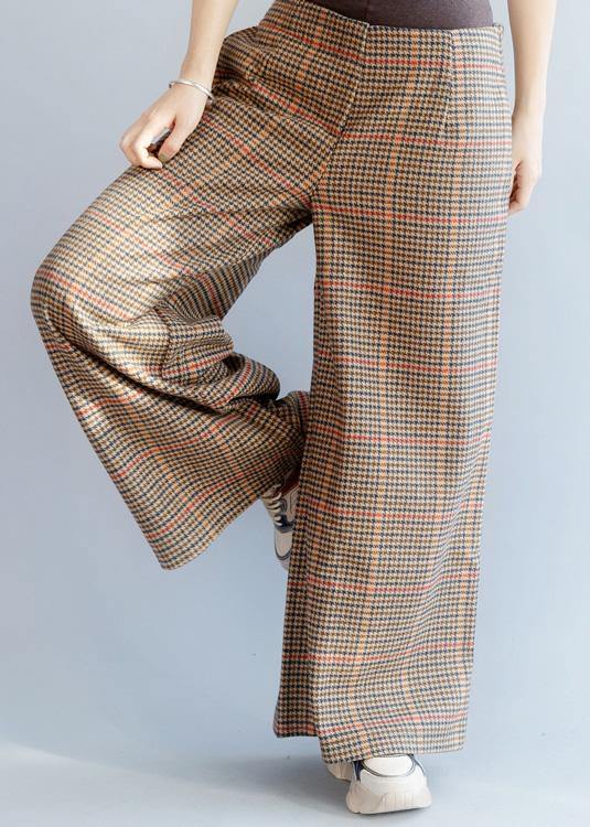 Elegant elastic waist women trousers fall fashion khaki orange plaidFashion Ideas wide leg trousers