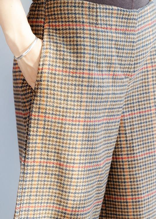 Elegant elastic waist women trousers fall fashion khaki orange plaidFashion Ideas wide leg trousers