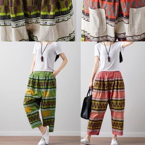 Elegant green linen pants Fitted Summer Vintage High Waist Pants