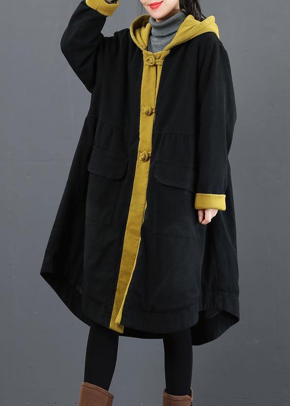 Elegant hooded large hem Fashion crane coats yellow silhouette outwear