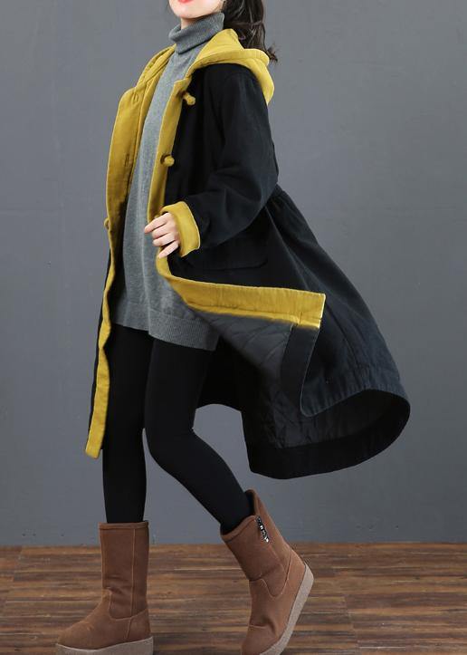 Elegant hooded large hem Fashion crane coats yellow silhouette outwear