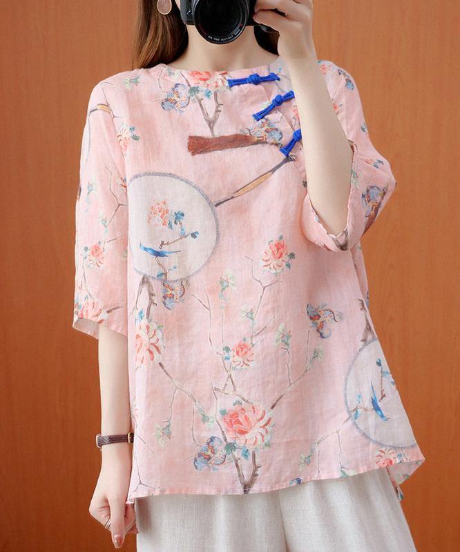 Elegant o neck half sleeve clothes For Women Photography pink floral shirt