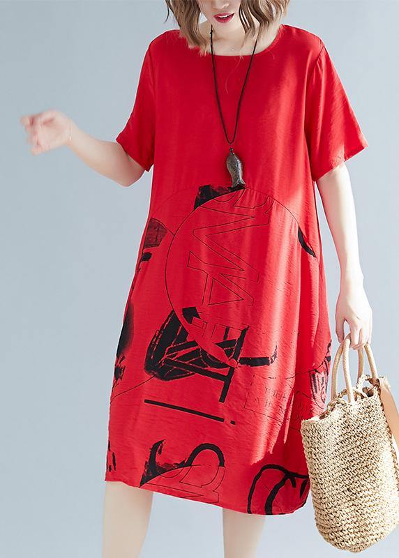 Elegant o neck patchwork linen cotton clothes Women stylish Sewing red print shift Dresses Summer