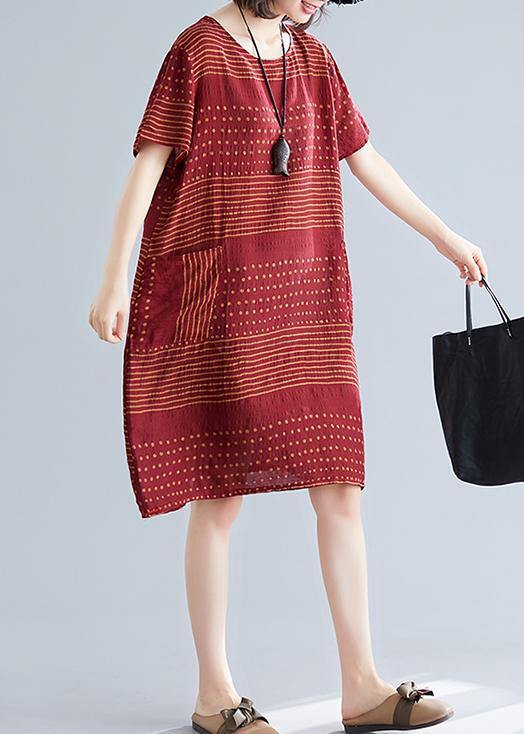 Elegant o neck pockets Cotton quilting dresses Runway burgundy dotted Dress