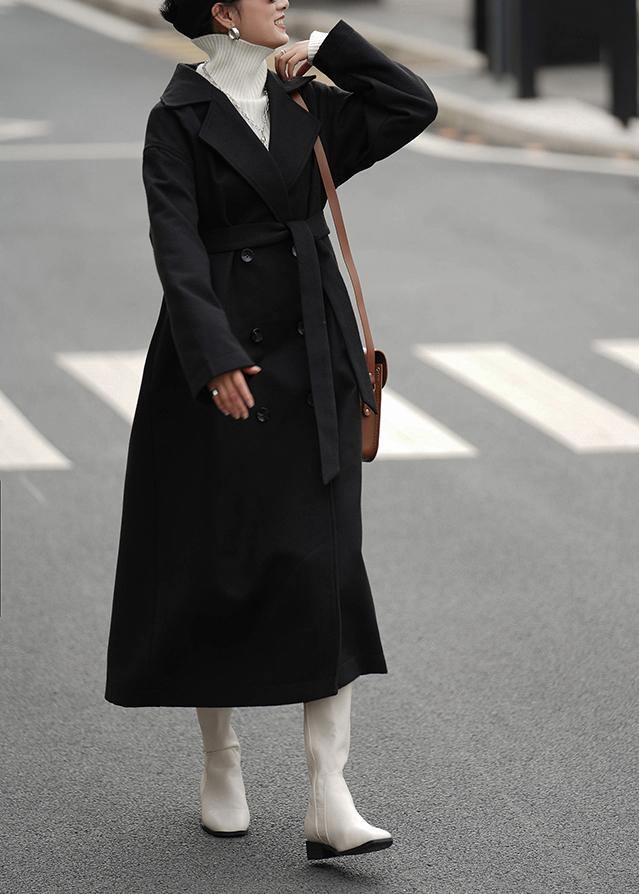 Elegant oversized Coats outwear black Notched double breast woolen overcoat