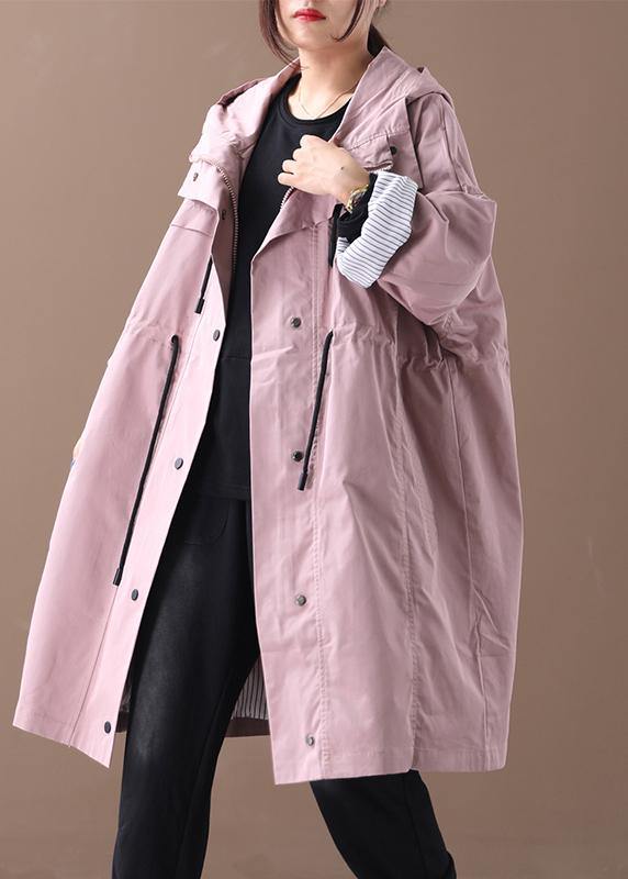 Elegant pink Fashion clothes hooded drawstring pockets outwear