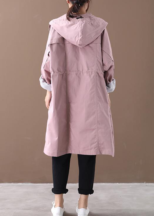 Elegant pink Fashion clothes hooded drawstring pockets outwear