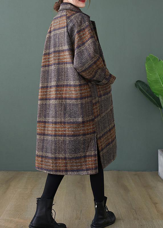 Elegant plaid Fine maxi coat Shape lapel side open coats