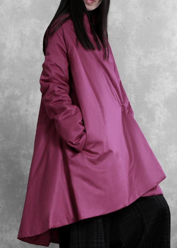 Elegant purple winter outwear casual snow v neck asymmetric coats