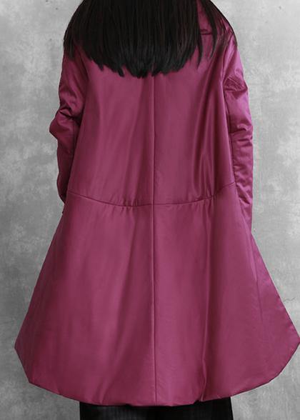 Elegant purple winter outwear casual snow v neck asymmetric coats