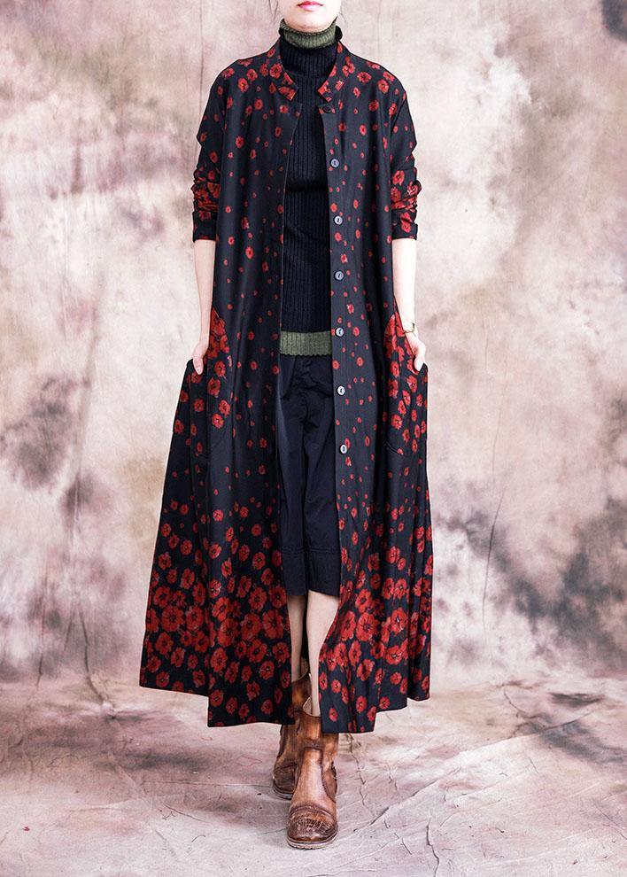 Elegant red print coats oversize fall outwear Button Down pockets coat