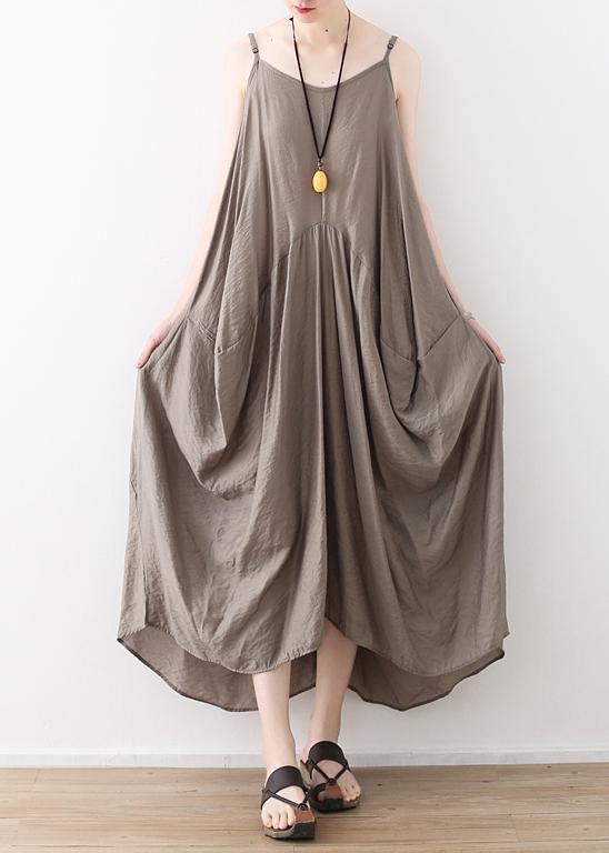 Elegant sleeveless cotton Long Shirts linen gray Kaftan Dress summer