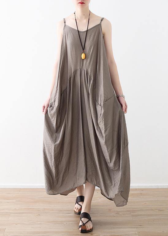 Elegant sleeveless cotton Long Shirts linen gray Kaftan Dress summer