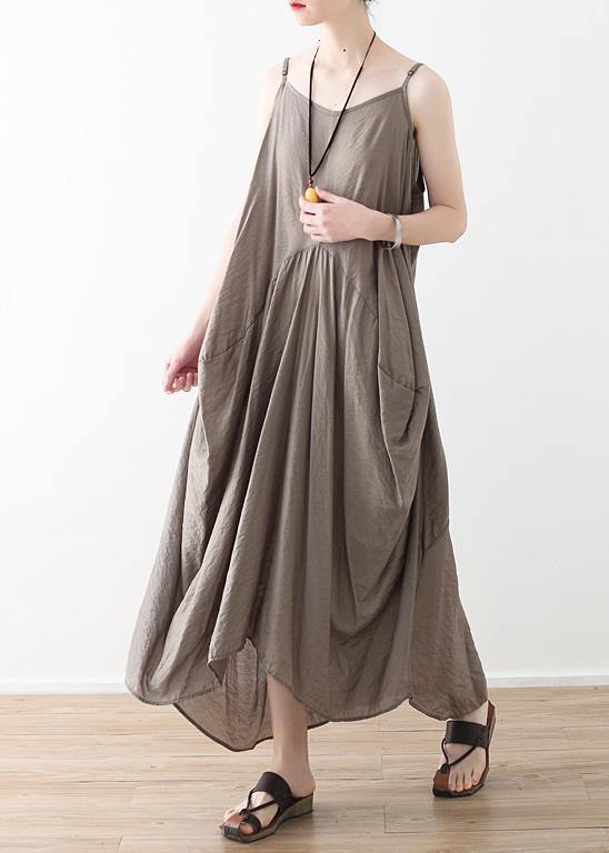 Elegant sleeveless cotton Long Shirts linen gray Kaftan Dress summer