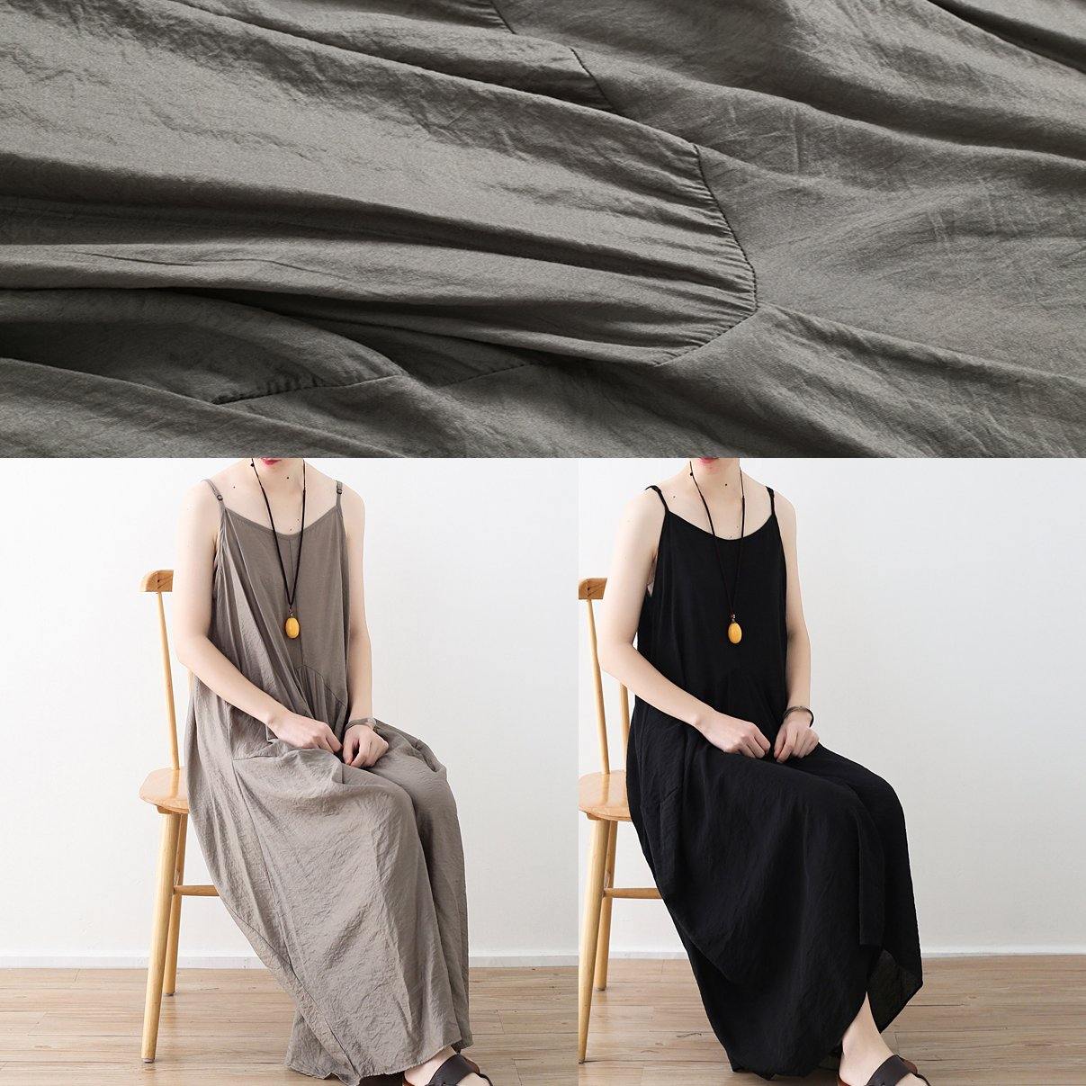 Elegant sleeveless cotton Long Shirts linen gray Kaftan Dress summer