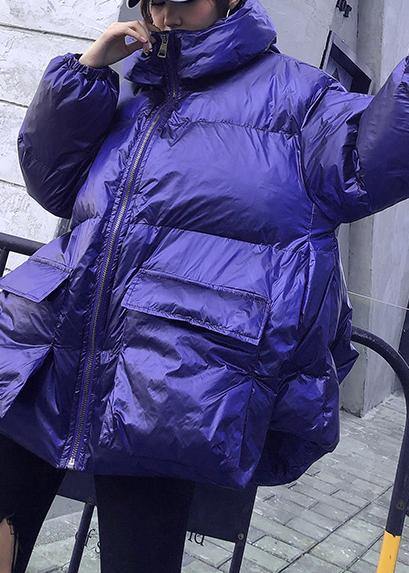 Elegant trendy plus size Jackets & Coats blue hooded pockets women parka