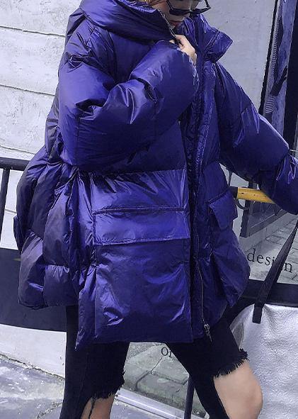 Elegant trendy plus size Jackets & Coats blue hooded pockets women parka