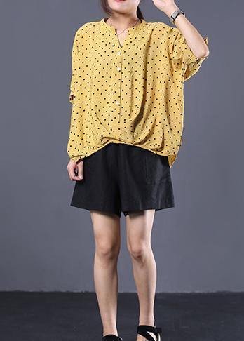 Elegant v neck cotton clothes For Women Shape yellow asymmetric dotted shirt summer