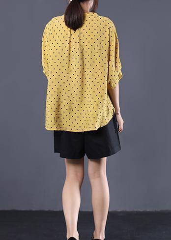 Elegant v neck cotton clothes For Women Shape yellow asymmetric dotted shirt summer