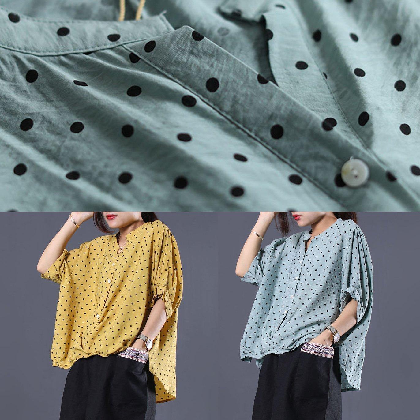 Elegant v neck cotton clothes For Women Shape yellow asymmetric dotted shirt summer