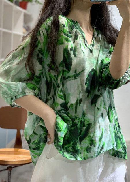 Elegant v neck linen blouses for women Fashion Ideas green prints blouses fall