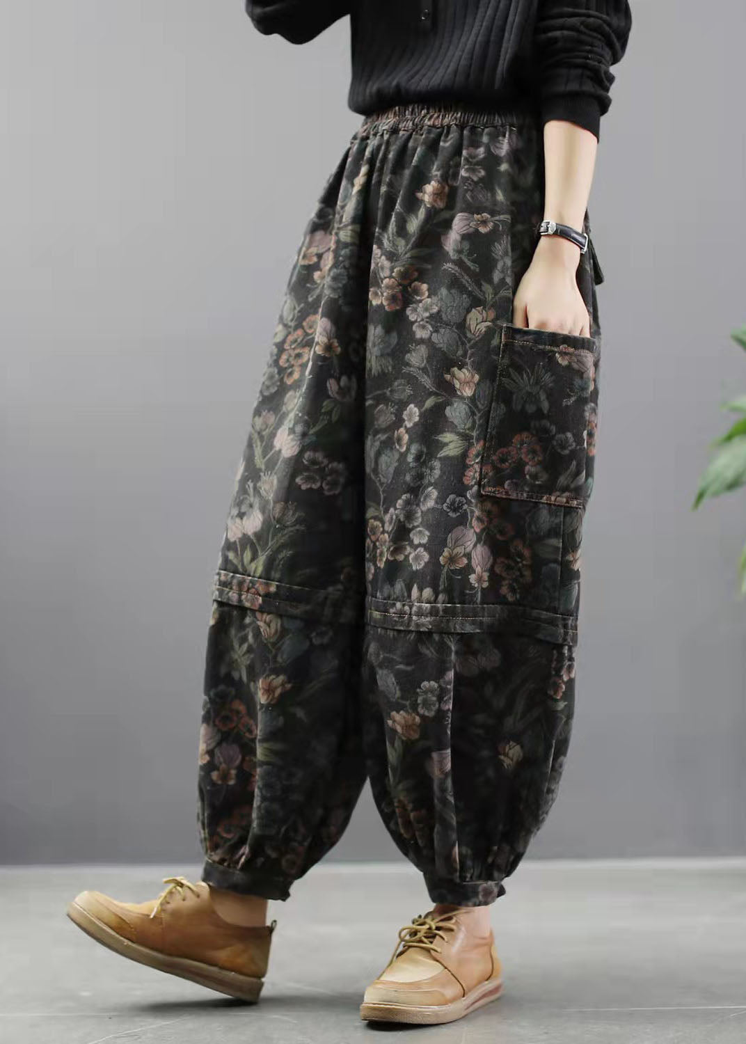 Elegant Print Denim Pants lantern Pants Cotton