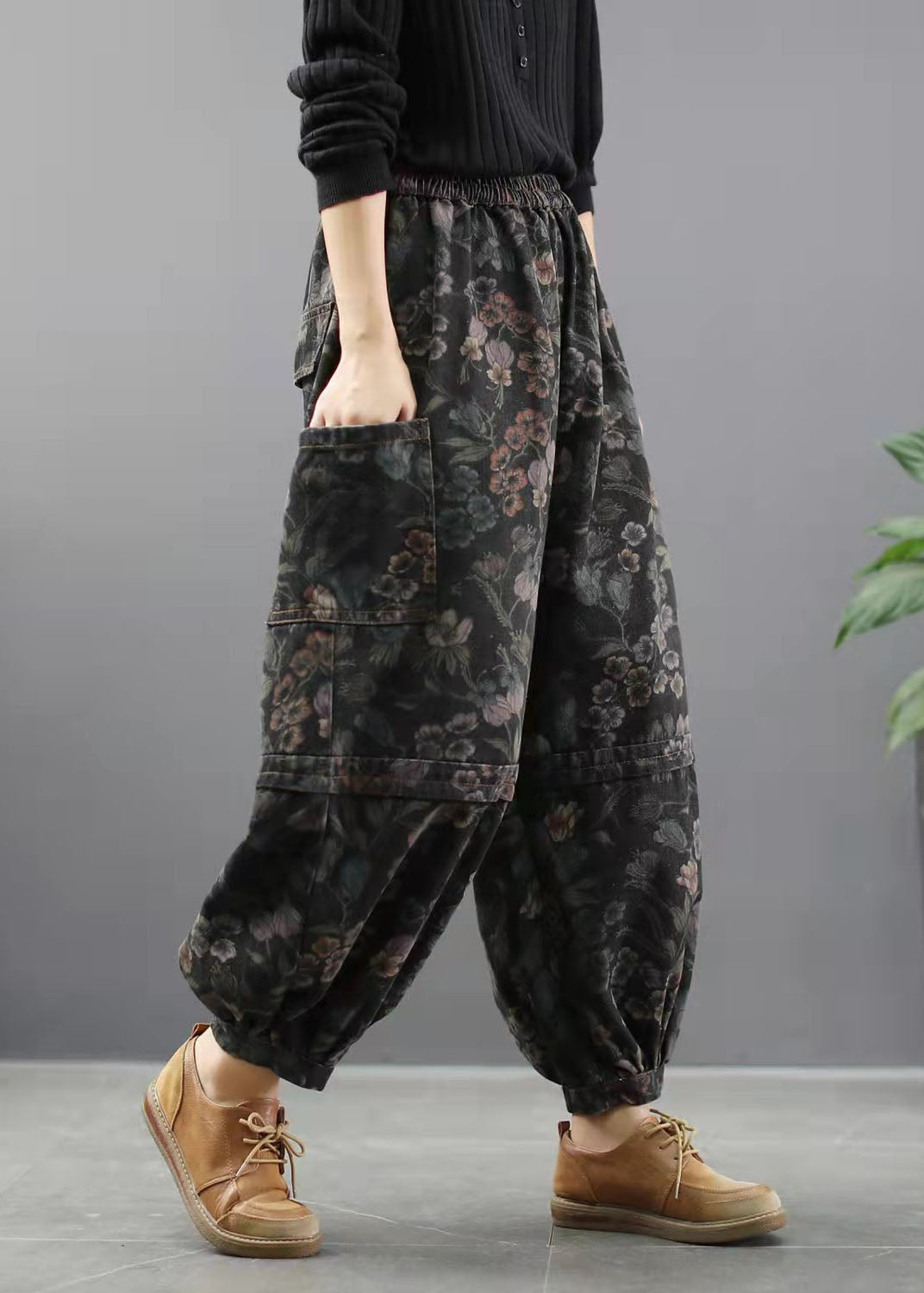 Elegant Print Denim Pants lantern Pants Cotton