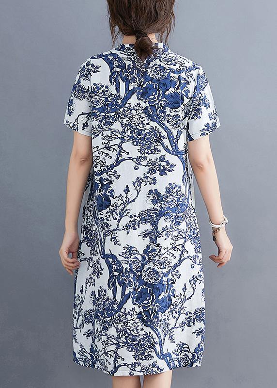 Ethnic blue printed buckle loose dress