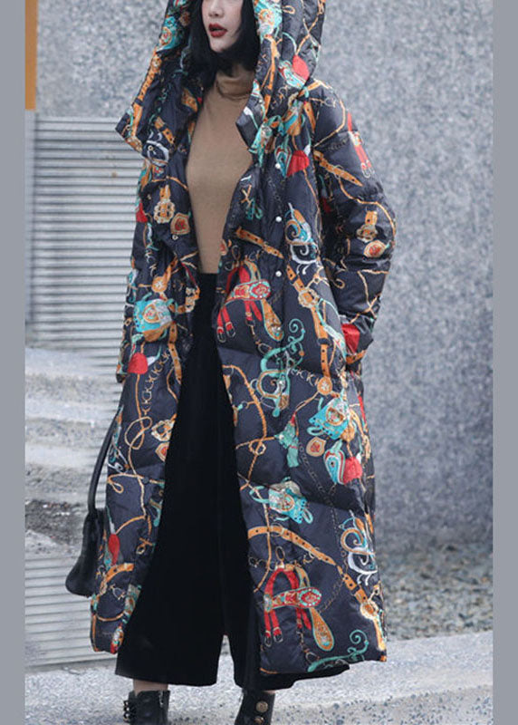 Fashion Elegant Print Oriental Winter Long Puffer Jackets Duck Down Coat