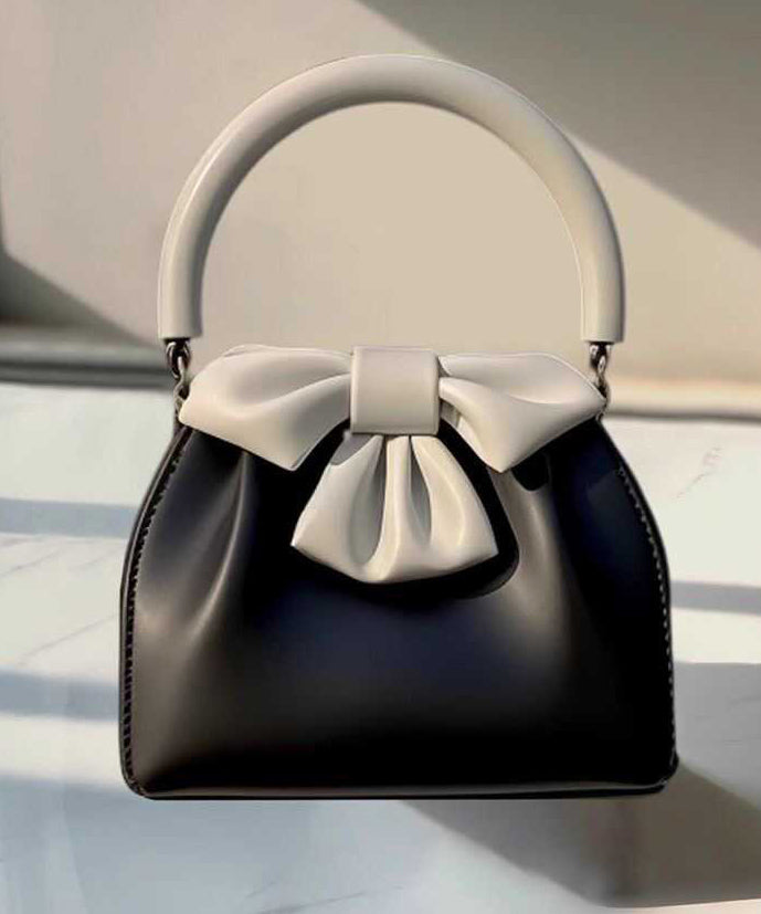 Fashion Black Bow Patchwork Faux Leather Tote Handbag