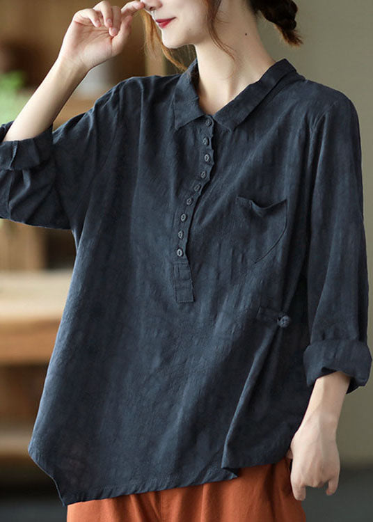 Fashion Black Button asymmetrical design Fall Shirt Long sleeve