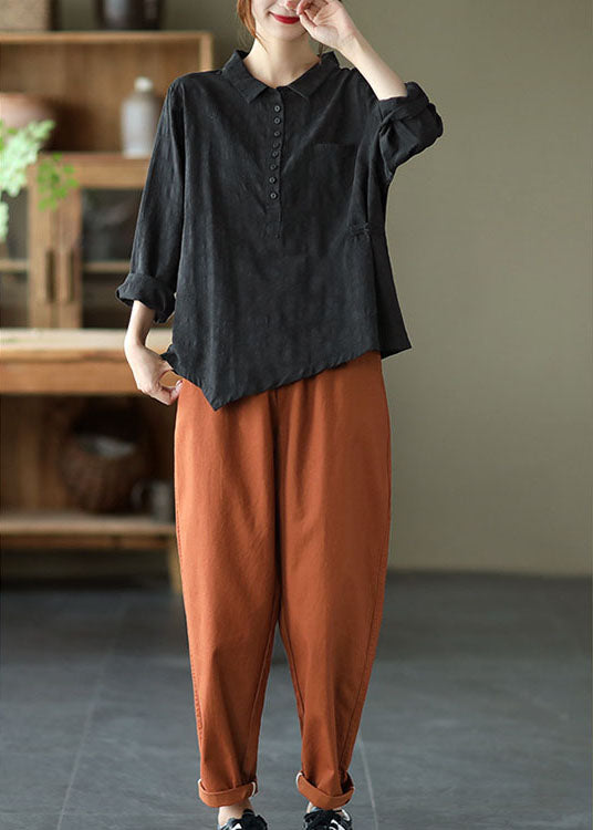 Fashion Black Button asymmetrical design Fall Shirt Long sleeve