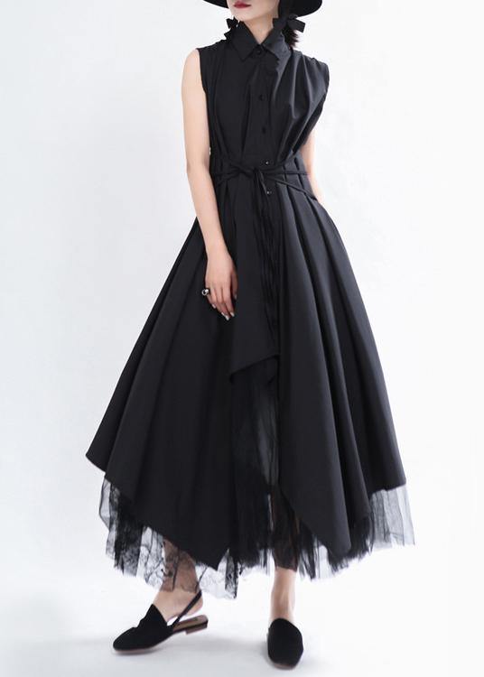 Fashion Black asymmetrical design Long Summer Chiffon Dress