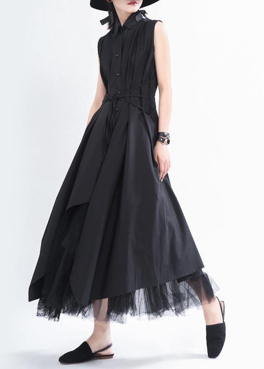 Fashion Black asymmetrical design Long Summer Chiffon Dress