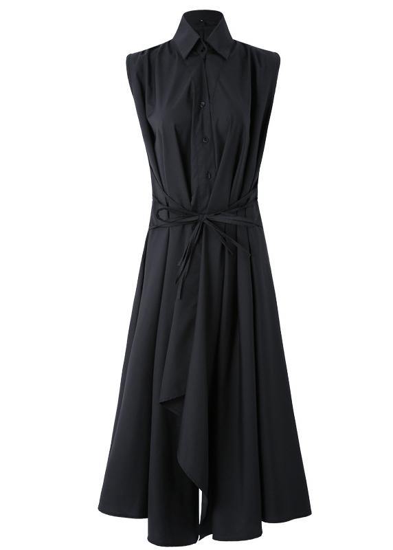 Fashion Black asymmetrical design Long Summer Chiffon Dress