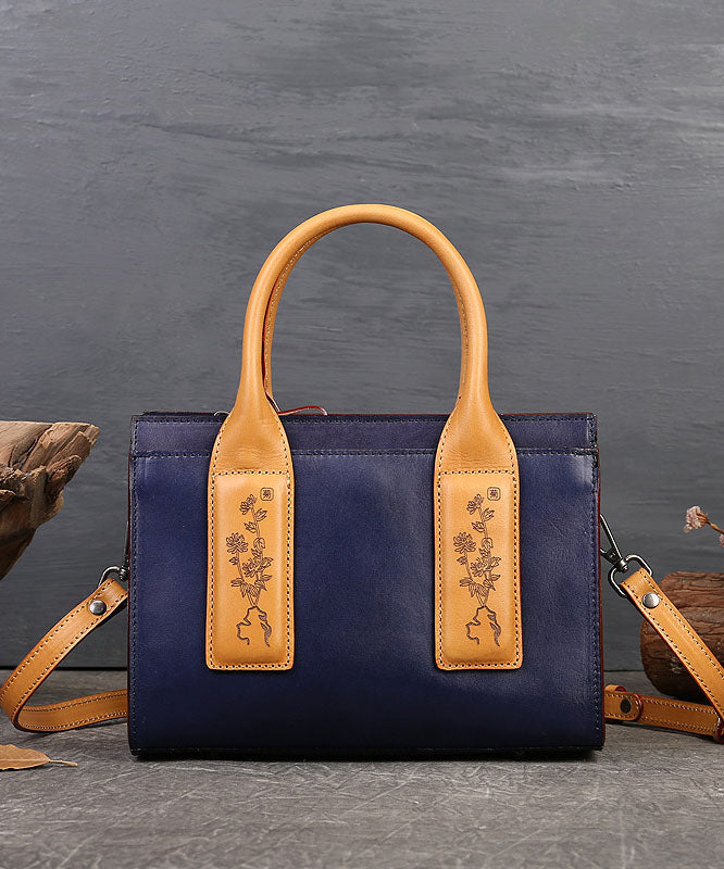 Fashion Blue Jacquard Calf Leather Tote Handbag