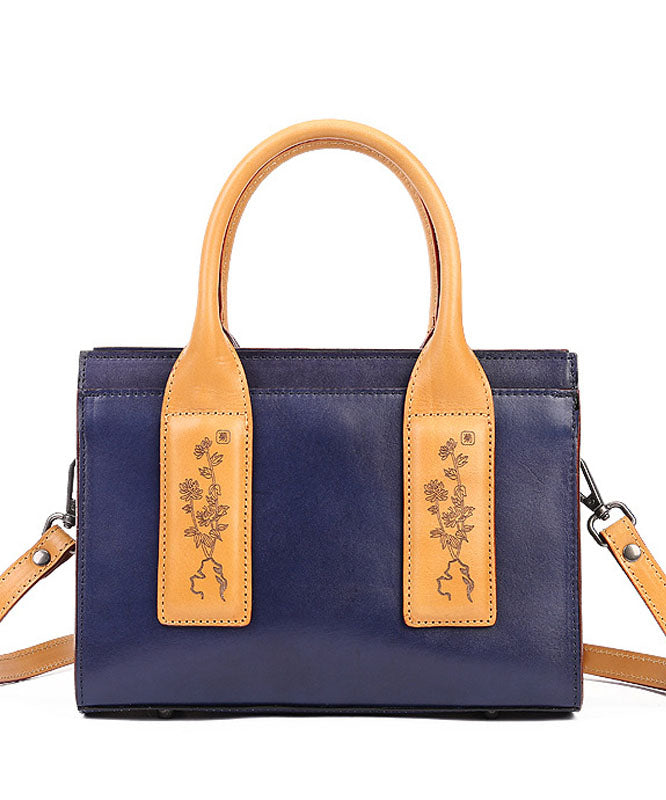 Fashion Blue Jacquard Calf Leather Tote Handbag