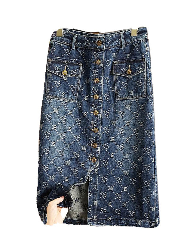 Fashion Blue Print Patchwork High Waist Denim A Line Skirt Summer